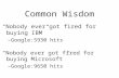 Common Wisdom “Nobody ever got fired for buying IBM” –Google:5930 hits “Nobody ever got fired for buying Microsoft” –Google:9650 hits.