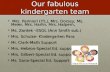 Our fabulous kindergarten team Mrs. Palmieri (ITL), Mrs. Dorsey, Ms. Meier, Mrs. Harlin, Mrs. Halpern, Mrs. Palmieri (ITL), Mrs. Dorsey, Ms. Meier, Mrs.