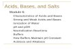 Acids, Bases, and Salts Module 6: Characteristics of Acids and Bases Strong and Weak Acids and Bases Ionization of Water pH and pOH Neutralization Reactions.