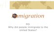 Immigration EQ: Why did people immigrate to the United States?