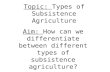 Topic: Types of Subsistence Agriculture Aim: How can we differentiate between different types of subsistence agriculture?