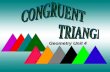 Geometry Unit 4. When we talk about congruent triangles, we mean everything about them Is congruent. All 3 pairs of corresponding angles are equal…. And.