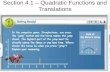 Section 4.1 – Quadratic Functions and Translations.