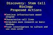 Discovery: Stem Cell Biology Proposed Actions Continue infrastructure award program Characterize cell lines Stimulate more research on basic biology Train.