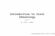 Introduction to Viral Immunology Part I Dr. David J. Topham Portions adapted from Dr. Colin R.A. Hewitt.