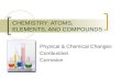 CHEMISTRY: ATOMS, ELEMENTS, AND COMPOUNDS Physical & Chemical Changes Combustion Corrosion.