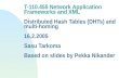 T-110.455 Network Application Frameworks and XML Distributed Hash Tables (DHTs) and multi-homing 16.2.2005 Sasu Tarkoma Based on slides by Pekka Nikander.