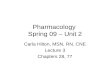 Pharmacology Spring 09 – Unit 2 Carla Hilton, MSN, RN, CNE Lecture 3 Chapters 28, 77.
