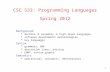 1 CSC 533: Programming Languages Spring 2012 Background  machine  assembly  high-level languages  software development methodologies  key languages.