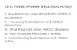 Ch 6: PUBLIC OPINION & POLITICAL ACTION I. How Americans Learn About Politics: Political Socialization II. Measuring Public Opinion and Political Information.