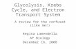 Glycolysis, Krebs Cycle, and Electron Transport System A review for the confused (like me!) Regina Lamendella AP Biology December 16, 2008.
