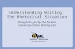Understanding Writing: The Rhetorical Situation Brought to you by the Purdue University Online Writing Lab.