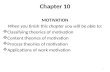 Chapter 10 MOTIVATION When you finish this chapter you will be able to:  Classifying theories of motivation  Content theories of motivation  Process.
