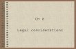 CH 8 Legal considerations. Credentialing Regulates the practice of ATC’s Protects the layperson Insures competence of ATC’s.