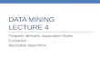DATA MINING LECTURE 4 Frequent Itemsets, Association Rules Evaluation Alternative Algorithms.