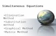 Simultaneous Equations Elimination Method Substitution method Graphical Method Matrix Method.