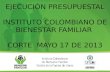 EJECUCIÓN PRESUPUESTAL INSTITUTO COLOMBIANO DE BIENESTAR FAMILIAR CORTE MAYO 17 DE 2013.