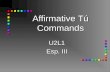 Affirmative Tú Commands U2L1 Esp. III Affirmative Tú Commands n Use affirmative tú commands to someone you address as tú. n You take the 3rd person form.