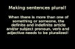 Making sentences plural! When there is more than one of something or someone, the definite and indefinite article and/or subject pronoun, verb and adjective.