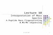 Lecture  10 Interpretation of Mass Spectra Peptide Mass Fingerprinting MS/MS sequencing