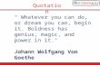 “ Whatever  you can do, or dream you can, begin it. Boldness has genius, magic, and power in it."