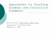 Approaches to Teaching Grammar and Corrective Feedback