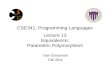 CSE341: Programming Languages Lecture  13 Equivalence; Parametric Polymorphism