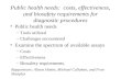 Public health needs:  costs, effectiveness, and biosafety requirements for diagnostic procedures