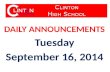 DAILY ANNOUNCEMENTS Tuesday September 16, 2014