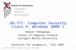 20-771: Computer Security Class 9: Windows 2000 I