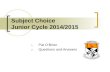 Subject Choice Junior Cycle 2014/2015