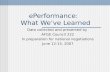 ePerformance:   What We’ve Learned