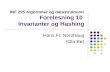INF 295 Algoritmer og datastrukturer Forelesning 10  Invarianter og Hashing