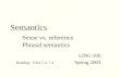 Semantics Sense vs. reference Phrasal semantics