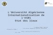 L’Université Algérienne Internationalisation de l’ESRS Etat des lieux