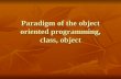 Paradigm of the object oriented programming, class, object