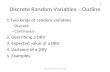 Discrete Random Variables – Outline