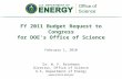 FY 2011 Budget Request to Congress for DOE’s Office of Science