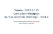 Winter  2012-2013 Compiler  Principles Syntax  Analysis  (Parsing) – Part 2