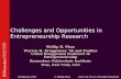 Challenges and Opportunities in Entrepreneurship Research