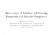 Reduction: A Method of Proving Properties of Parallel Programs