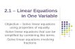 2.1 – Linear Equations in One Variable