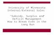 University of Minnesota Internal/External Sales  “Subsidy, Surplus and Deficit Management” How to Break Even in the Long Run