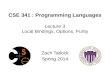 CSE 341 : Programming Languages Lecture  3 Local Bindings, Options, Purity