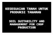 KESESUAIAN TANAH UNTUK PRODUKSI TANAMAN SOIL SUITABILITY AND MANAGEMENT FOR CROP PRODUCTION