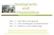 Immigrants and Urbanization Sec. 1 â€“ The New Immigrants Sec. 2 â€“ The Challenges of Urbanization Sec. 3 â€“ Politics in the Gilded Age
