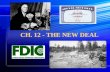 CH. 12 - THE NEW DEAL. Launching the New Deal Section 1 The Main Idea In 1933 Franklin Delano Roosevelt became president of a suffering nation. He quickly.
