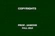 COPYRIGHTS PROF. JANICKE FALL 2014. 2014 Copyrights2 CONSTITUTIONAL POWER ART. I, SEC. 8 (8): SCIENCEUSEFUL ARTS AUTHORSINVENTORS WRITINGSDISCOVERIES.