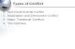 Types of Conflict 1.Non-Governmental Conflict 2.Nationalistic and Ethnocentric Conflict 3.Major “Traditional” Conflicts 4.The Cold War.