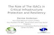 The Role of The ISACs in Critical Infrastructure Protection and Resiliency Denise Anderson Vice Chair-National Council of ISACs Vice President FS-ISAC,